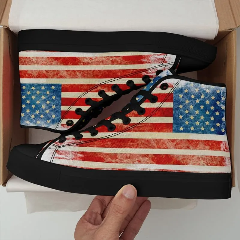Stand Tall for America: Patriotic High-Top Canvas Shoes for Men Women, US Flag Classic Fashion Casual Sneakers