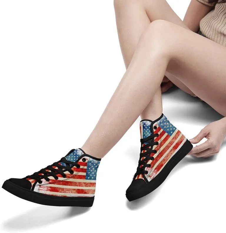 Stand Tall for America: Patriotic High-Top Canvas Shoes for Men Women, US Flag Classic Fashion Casual Sneakers