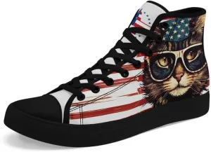 Stand Tall for America: Patriotic High-Top Canvas Shoes for Men Women, US Flag Classic Fashion Casual Sneakers