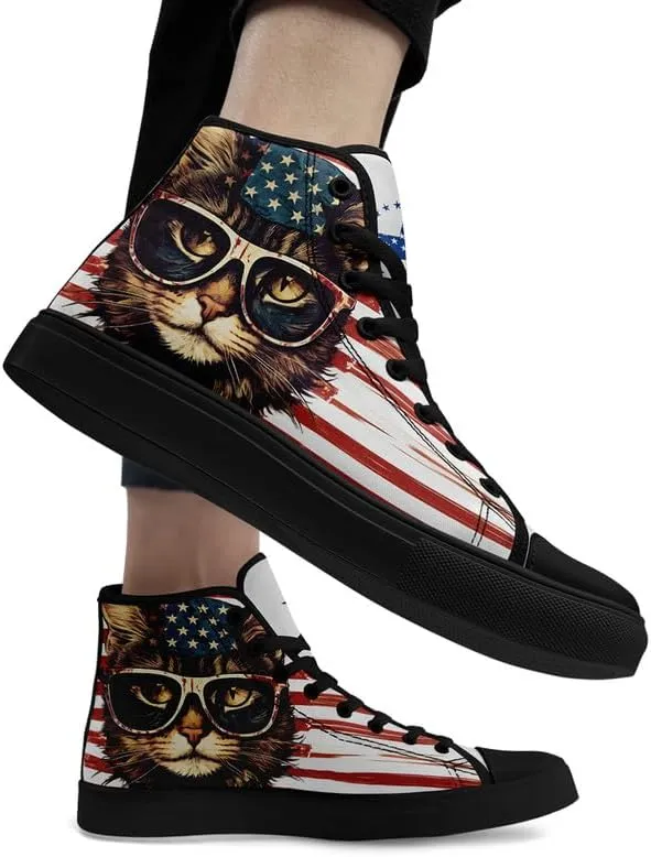 Stand Tall for America: Patriotic High-Top Canvas Shoes for Men Women, US Flag Classic Fashion Casual Sneakers