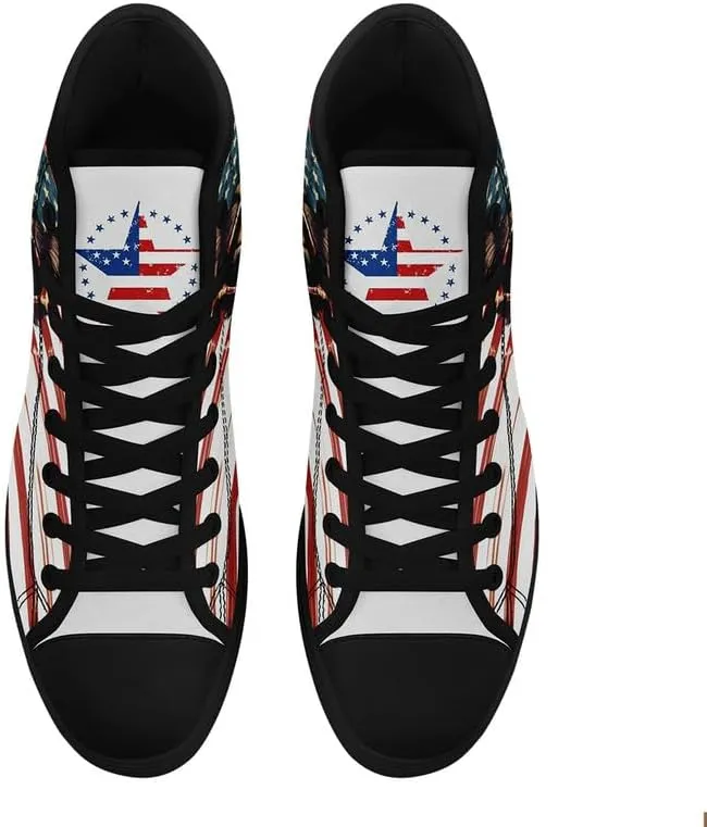 Stand Tall for America: Patriotic High-Top Canvas Shoes for Men Women, US Flag Classic Fashion Casual Sneakers