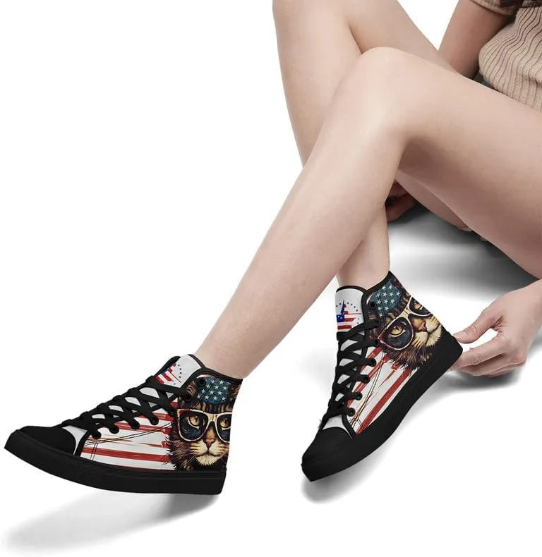 Stand Tall for America: Patriotic High-Top Canvas Shoes for Men Women, US Flag Classic Fashion Casual Sneakers