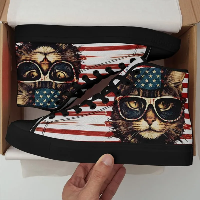 Stand Tall for America: Patriotic High-Top Canvas Shoes for Men Women, US Flag Classic Fashion Casual Sneakers