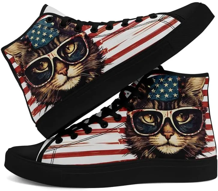 Stand Tall for America: Patriotic High-Top Canvas Shoes for Men Women, US Flag Classic Fashion Casual Sneakers