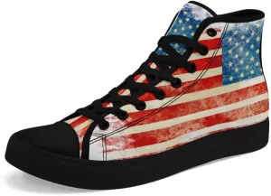 Stand Tall for America: Patriotic High-Top Canvas Shoes for Men Women, US Flag Classic Fashion Casual Sneakers