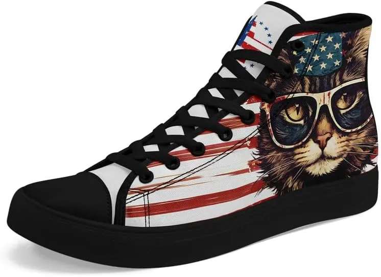 Stand Tall for America: Patriotic High-Top Canvas Shoes for Men Women, US Flag Classic Fashion Casual Sneakers