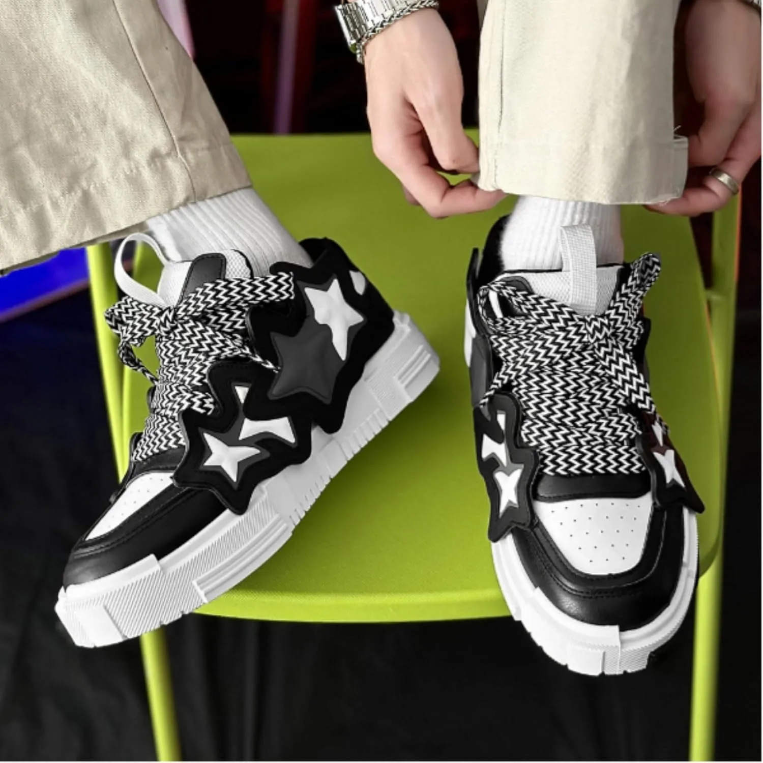 Star Chunky Sneakers for Women Men Trendy Casual Aesthetic Skate Walking Shoes Platform Streetwear Shoes