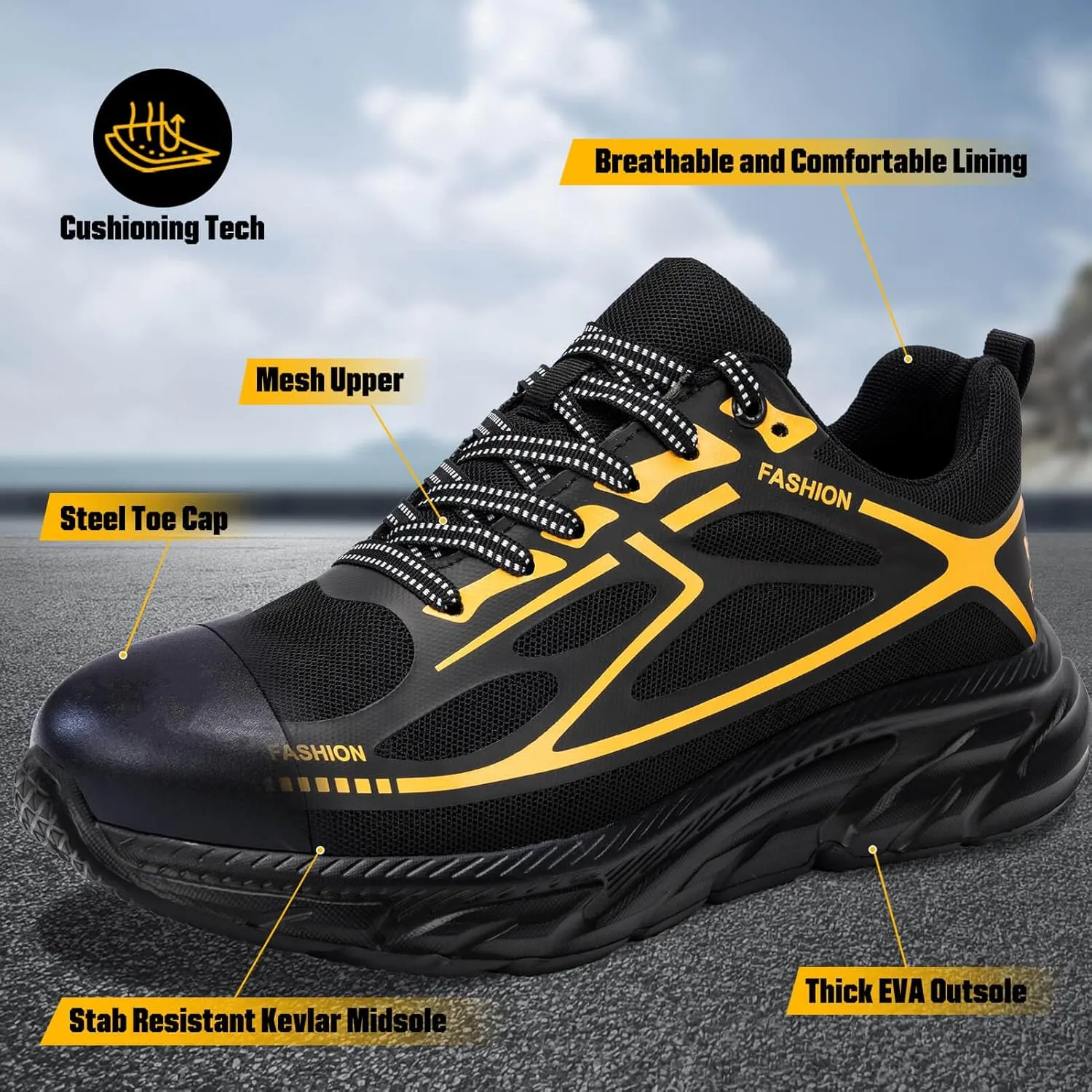 Steel Toe Shoes for Women Men Wide Non Slip Composite Work Sneakers Indestructible Comfortable Safety Tennis Shoes Lightweight Breathable Construction Sneakers Puncture Proof Ergonomic Design
