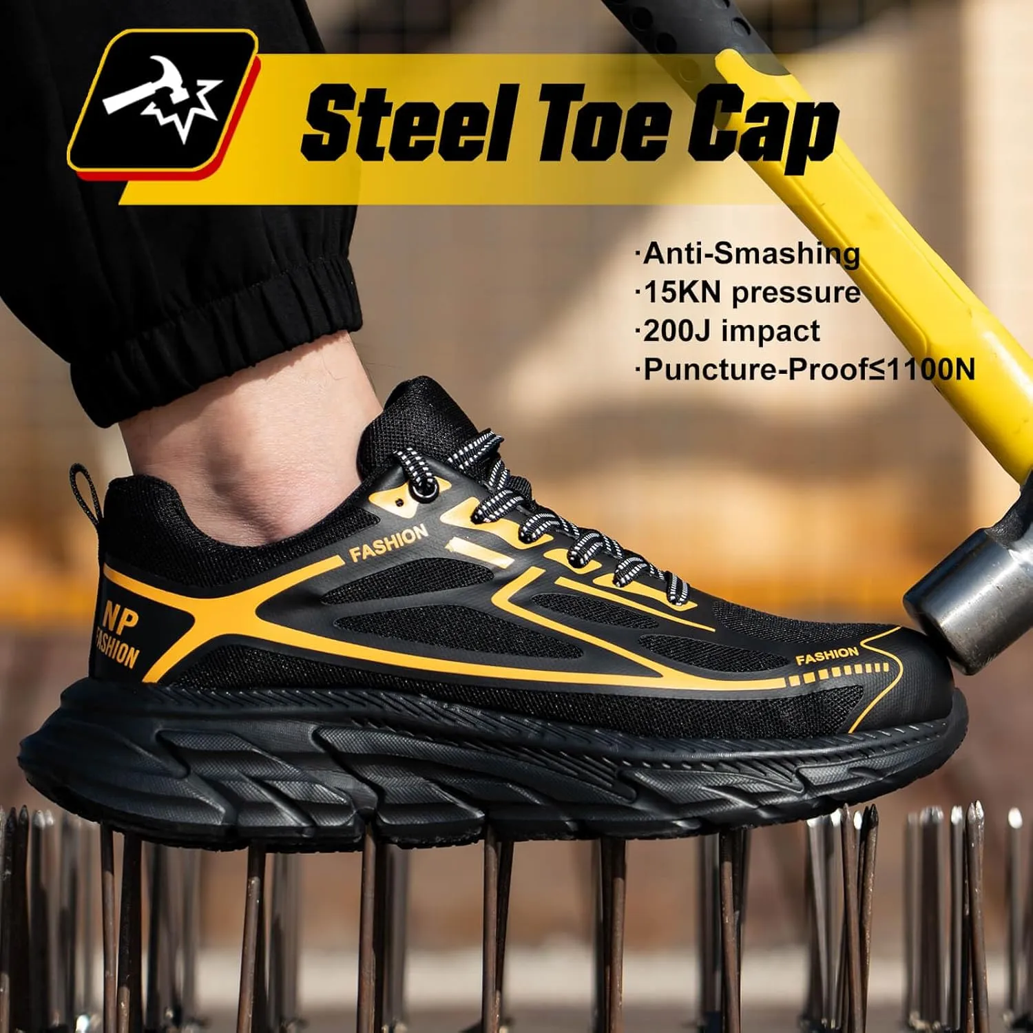 Steel Toe Shoes for Women Men Wide Non Slip Composite Work Sneakers Indestructible Comfortable Safety Tennis Shoes Lightweight Breathable Construction Sneakers Puncture Proof Ergonomic Design