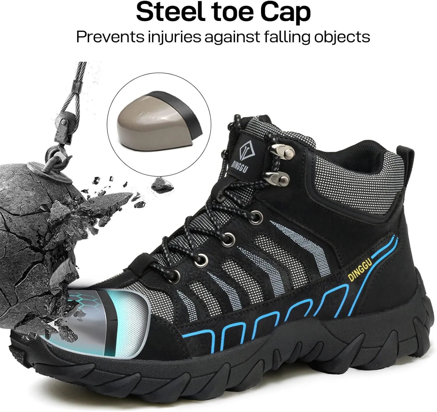 Steel Toe Work Boots for Men Safety Mens Work Boots Comfortable Slip Resistant Composite Toe Construction Shoes