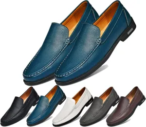 Stylish Men's Leather Slip-On Loafers - Elegant Round Toe Casual Dress Shoes for Office, Driving, and Special Occasions. Luxurious Comfort with Breathable Soft Soles