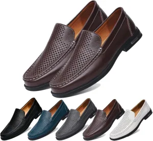 Stylish Men's Leather Slip-On Loafers - Elegant Round Toe Casual Dress Shoes for Office, Driving, and Special Occasions. Luxurious Comfort with Breathable Soft Soles