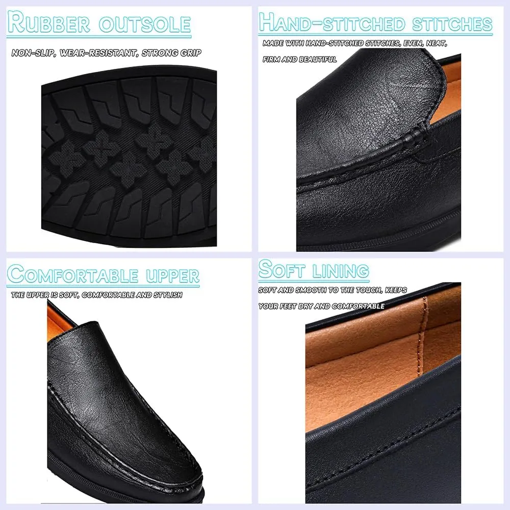 Stylish Men's Leather Slip-On Loafers - Elegant Round Toe Casual Dress Shoes for Office, Driving, and Special Occasions. Luxurious Comfort with Breathable Soft Soles
