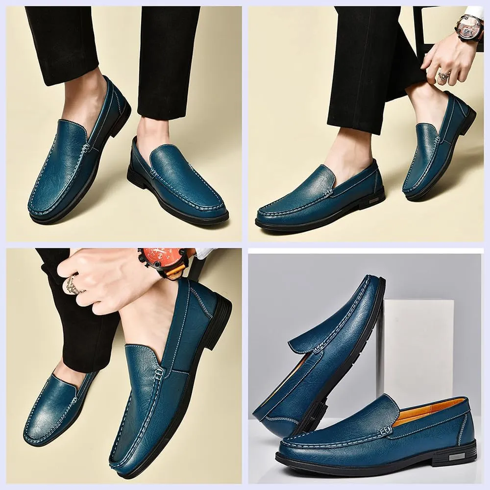 Stylish Men's Leather Slip-On Loafers - Elegant Round Toe Casual Dress Shoes for Office, Driving, and Special Occasions. Luxurious Comfort with Breathable Soft Soles