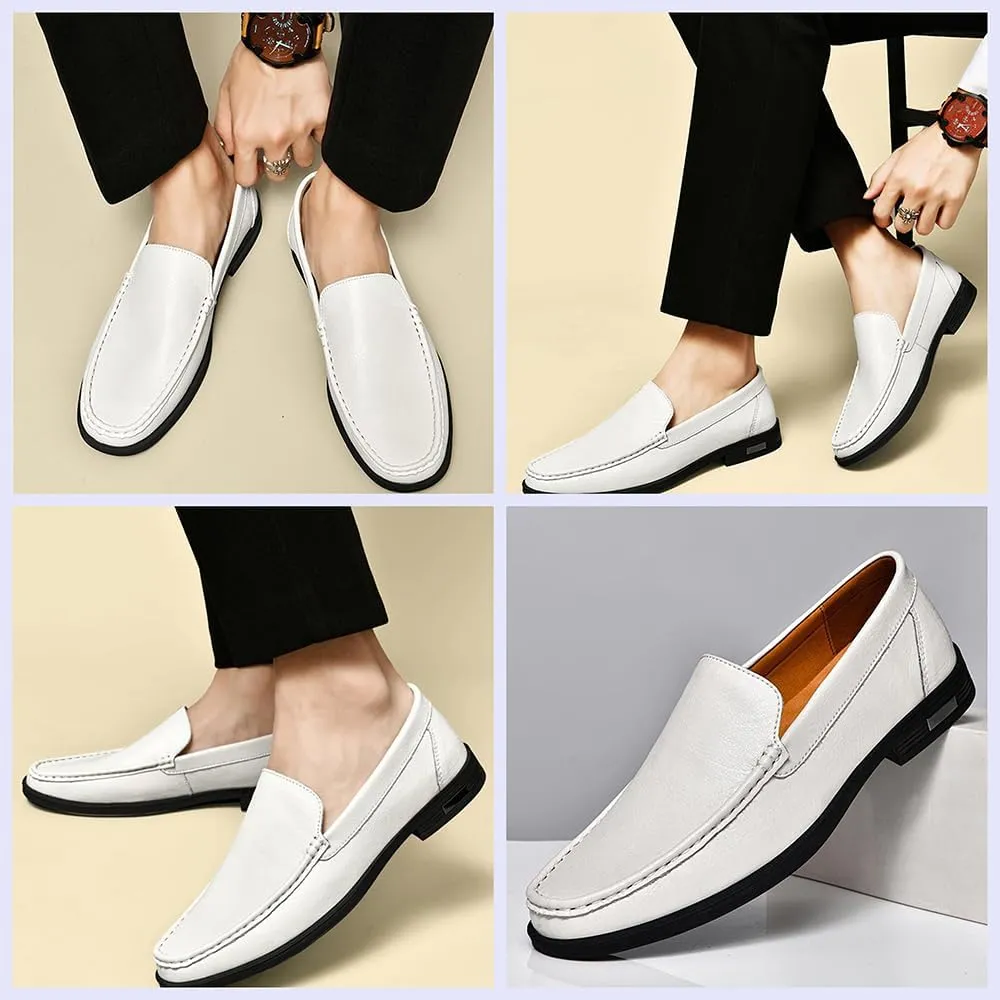Stylish Men's Leather Slip-On Loafers - Elegant Round Toe Casual Dress Shoes for Office, Driving, and Special Occasions. Luxurious Comfort with Breathable Soft Soles