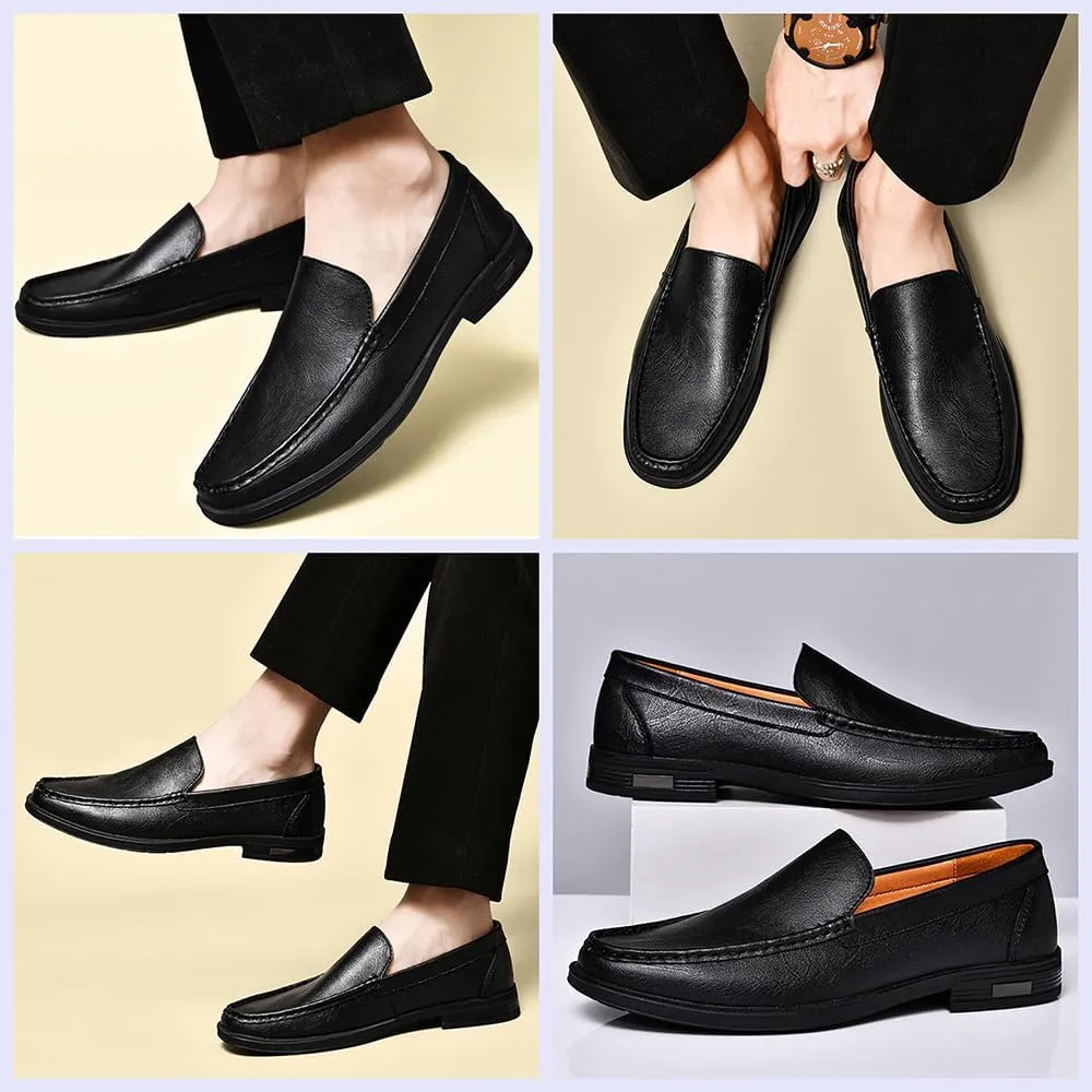 Stylish Men's Leather Slip-On Loafers - Elegant Round Toe Casual Dress Shoes for Office, Driving, and Special Occasions. Luxurious Comfort with Breathable Soft Soles