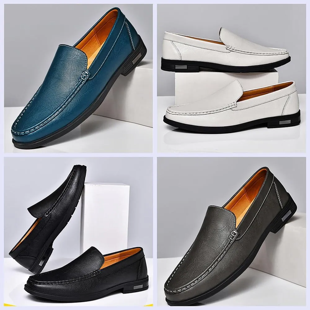 Stylish Men's Leather Slip-On Loafers - Elegant Round Toe Casual Dress Shoes for Office, Driving, and Special Occasions. Luxurious Comfort with Breathable Soft Soles