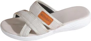 SuanlaTDS Women's Orthopedic Sandals Wedge 2025 Dressy Summer Crisscross Open Toe Slip-on Comfortable Slides Slippers Platform Low Wedges Heel Thick Sole Outdoor Walking Slide Sandal