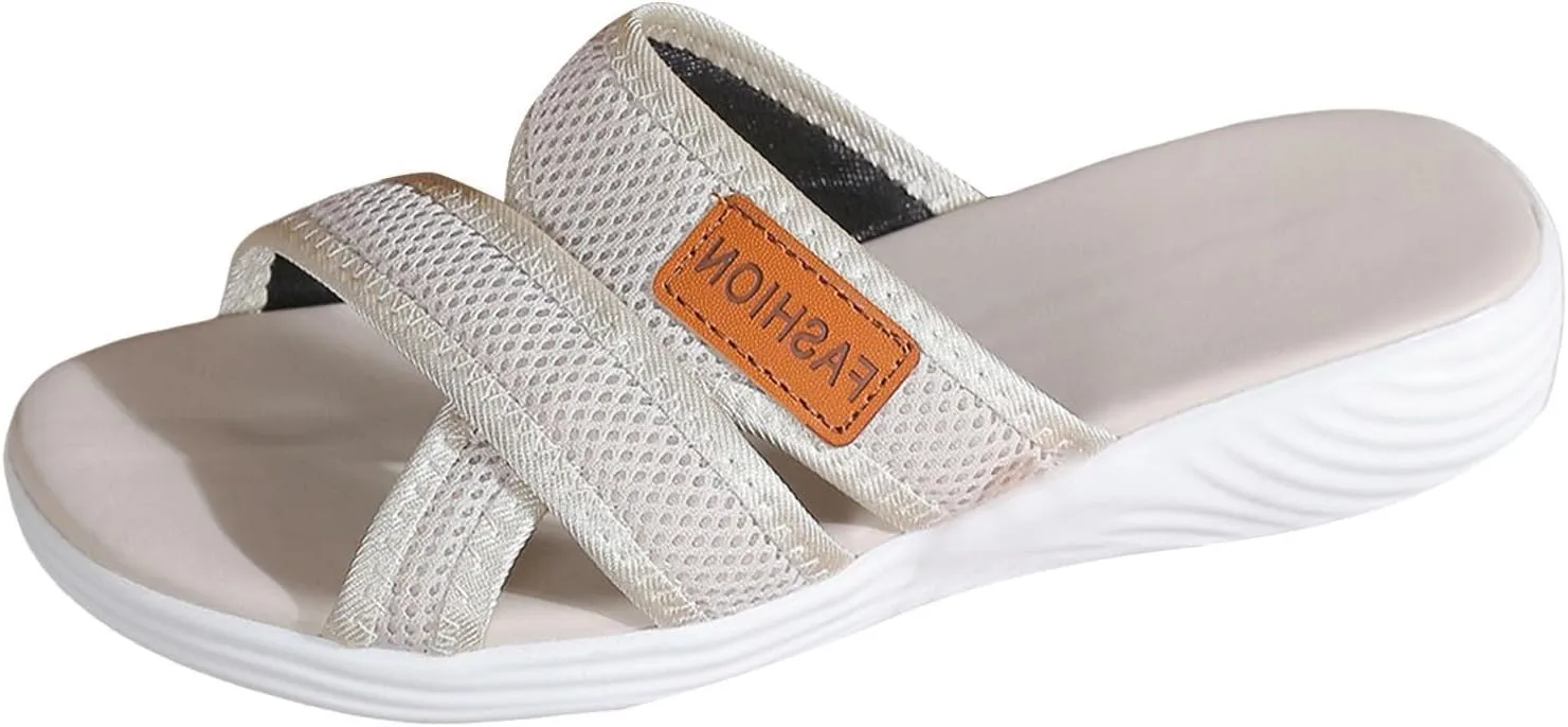 SuanlaTDS Women's Orthopedic Sandals Wedge 2025 Dressy Summer Crisscross Open Toe Slip-on Comfortable Slides Slippers Platform Low Wedges Heel Thick Sole Outdoor Walking Slide Sandal