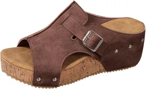 SuanlaTDS Women's Wedge Sandals Dressy Platform Open Toe Summer Slip-on Slides Slippers 2025 Casual Comfortable Retro Sexy High Heels Wedges Slide Sandal Mules for Work Party Wedding