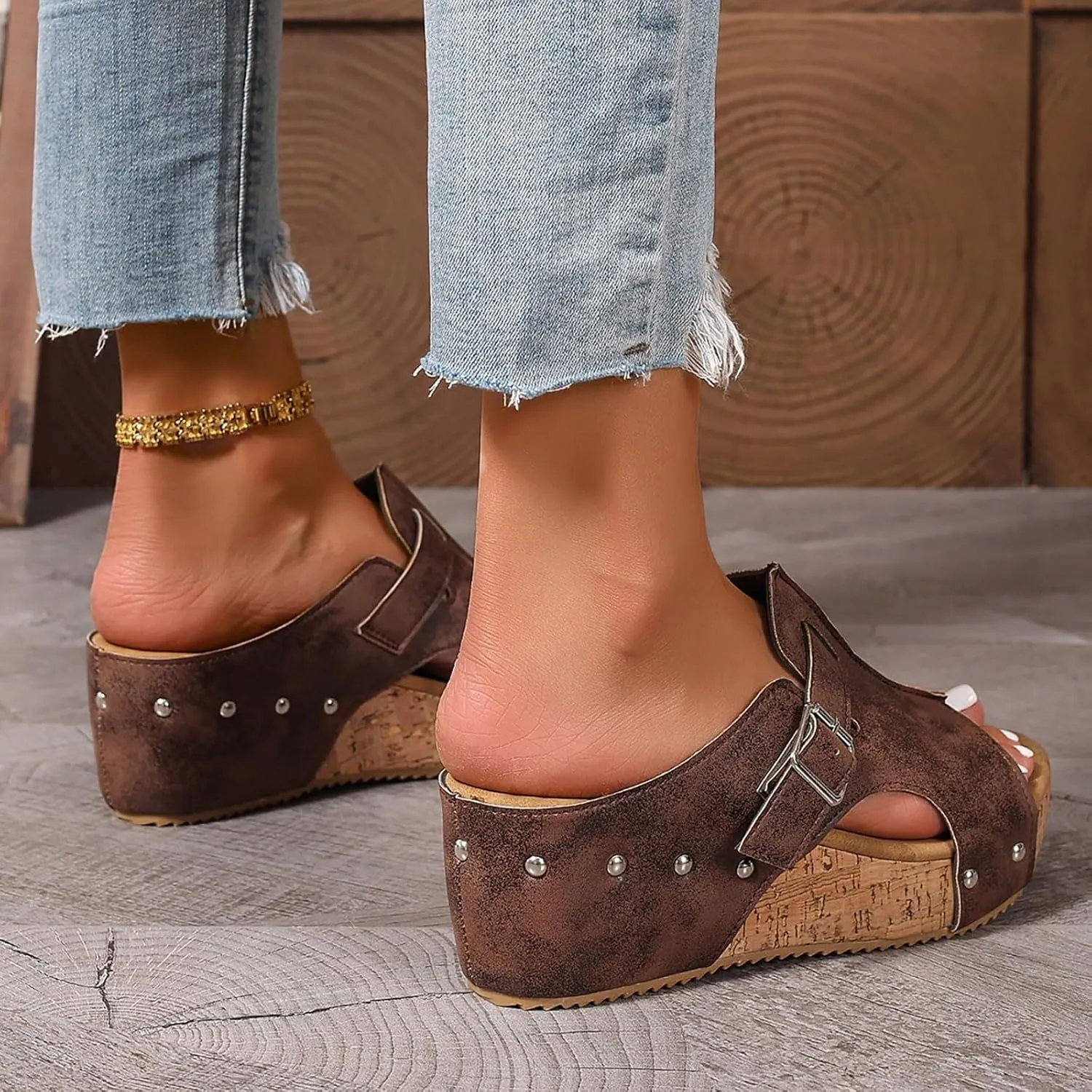 SuanlaTDS Women's Wedge Sandals Dressy Platform Open Toe Summer Slip-on Slides Slippers 2025 Casual Comfortable Retro Sexy High Heels Wedges Slide Sandal Mules for Work Party Wedding