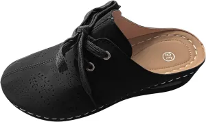 Summer Sandals for Women 2025,Closed Toe Cutout Strap Lace Up Orthopedic Wide Width Slip On Slides Ladies Low Wedge Heel Comfy Cushioned Footbed Arch Support Recovery Mules Casual Shoes