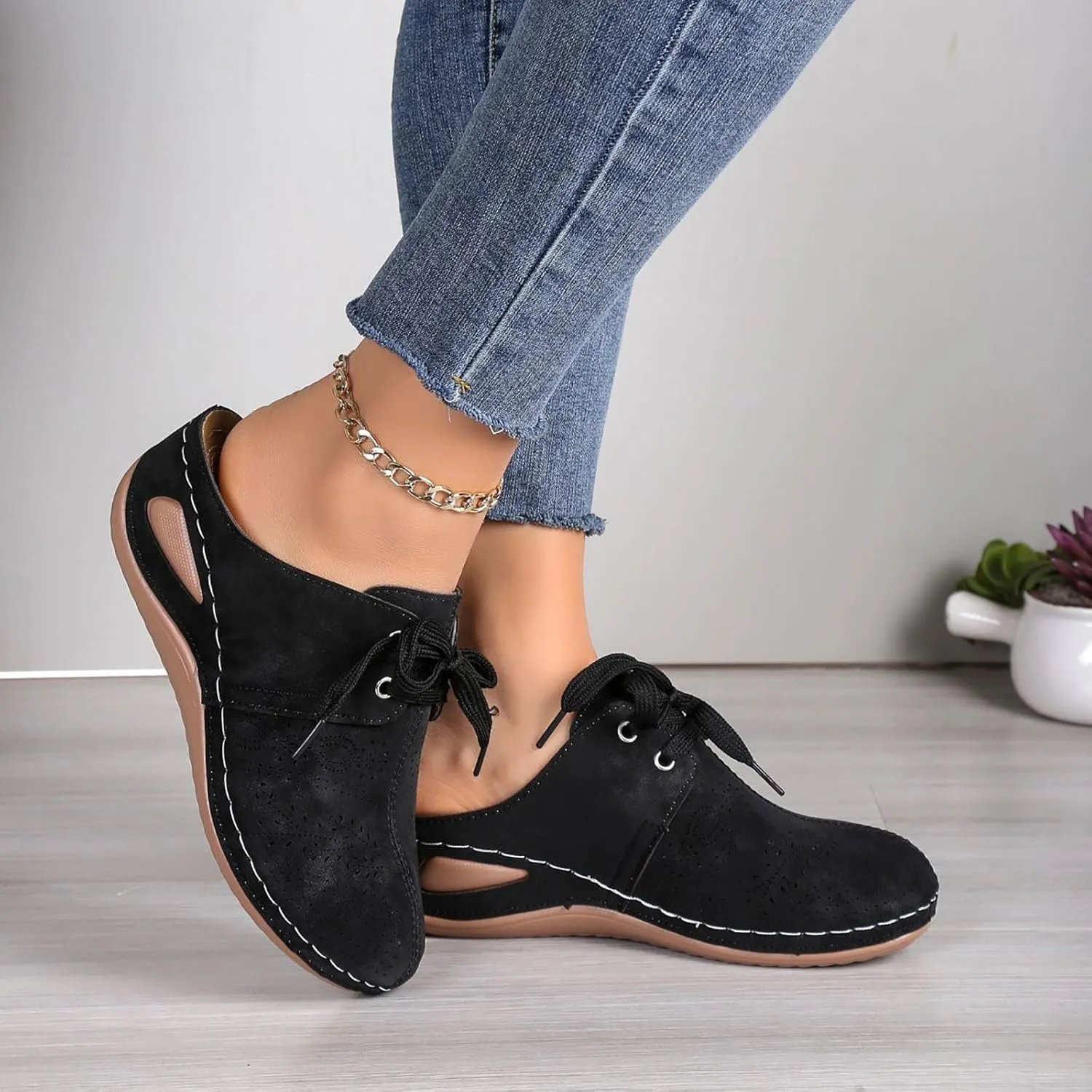 Summer Sandals for Women 2025,Closed Toe Cutout Strap Lace Up Orthopedic Wide Width Slip On Slides Ladies Low Wedge Heel Comfy Cushioned Footbed Arch Support Recovery Mules Casual Shoes