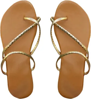 SweatyRocks Women's Metallic Strappy Flat Sandals Criss Cross Open Toe Slip on Dressy Slide Sandal