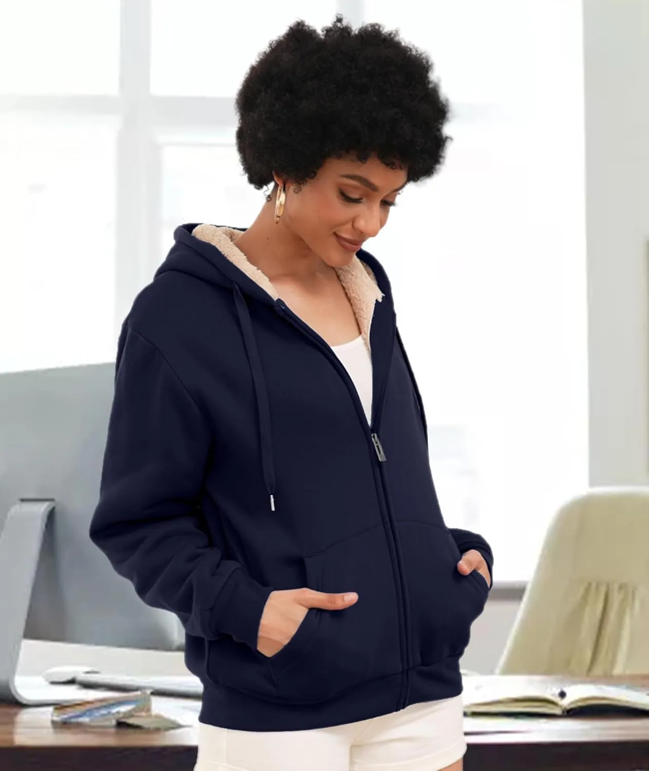 SWISSWELL Hoodies for Women Winter Fleece Sweatshirt - Full Zip Up Thick Sherpa Lined Hooded Jacket