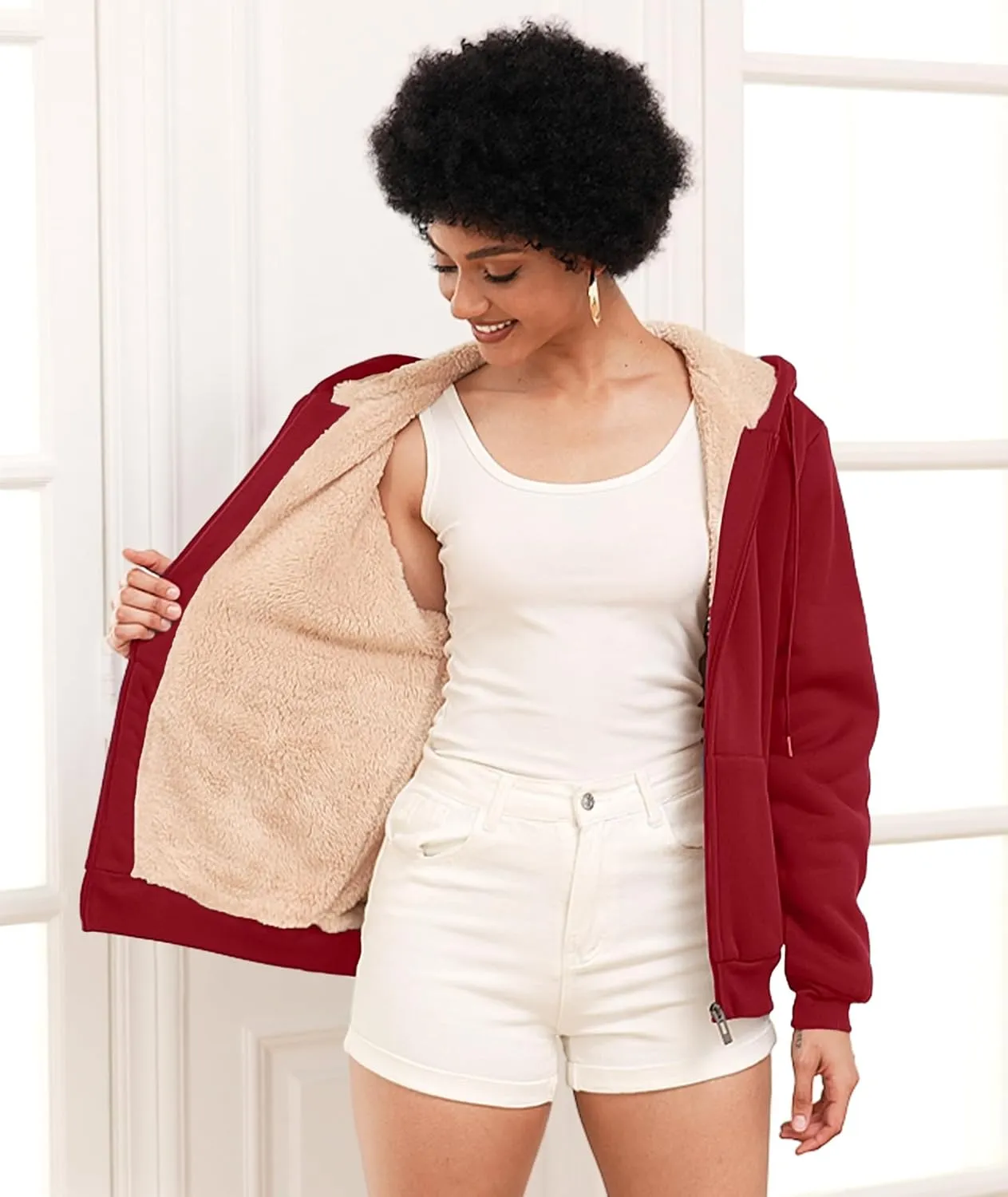 SWISSWELL Hoodies for Women Winter Fleece Sweatshirt - Full Zip Up Thick Sherpa Lined Hooded Jacket