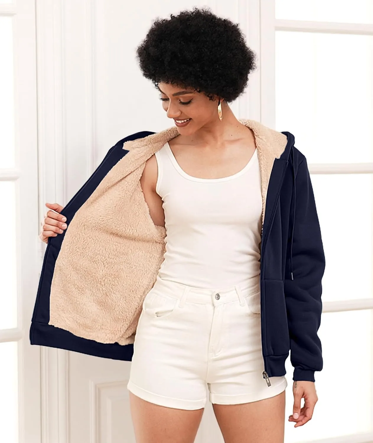 SWISSWELL Hoodies for Women Winter Fleece Sweatshirt - Full Zip Up Thick Sherpa Lined Hooded Jacket