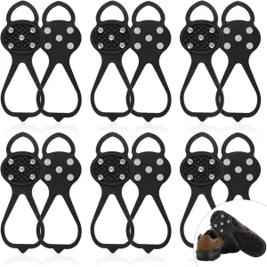 Syhood 6 Pairs Ice Cleats Ice Snow Grips Large Traction Cleat Non Slip Gripper Spike Shoe Grips with 5 Studs Crampons Universal Traction Cleats for Snow Hiking Fishing