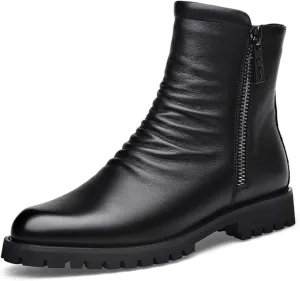 SywzX&xfybz Men's Cowhide Leather Boots Men Round Toe Chelsea Boots