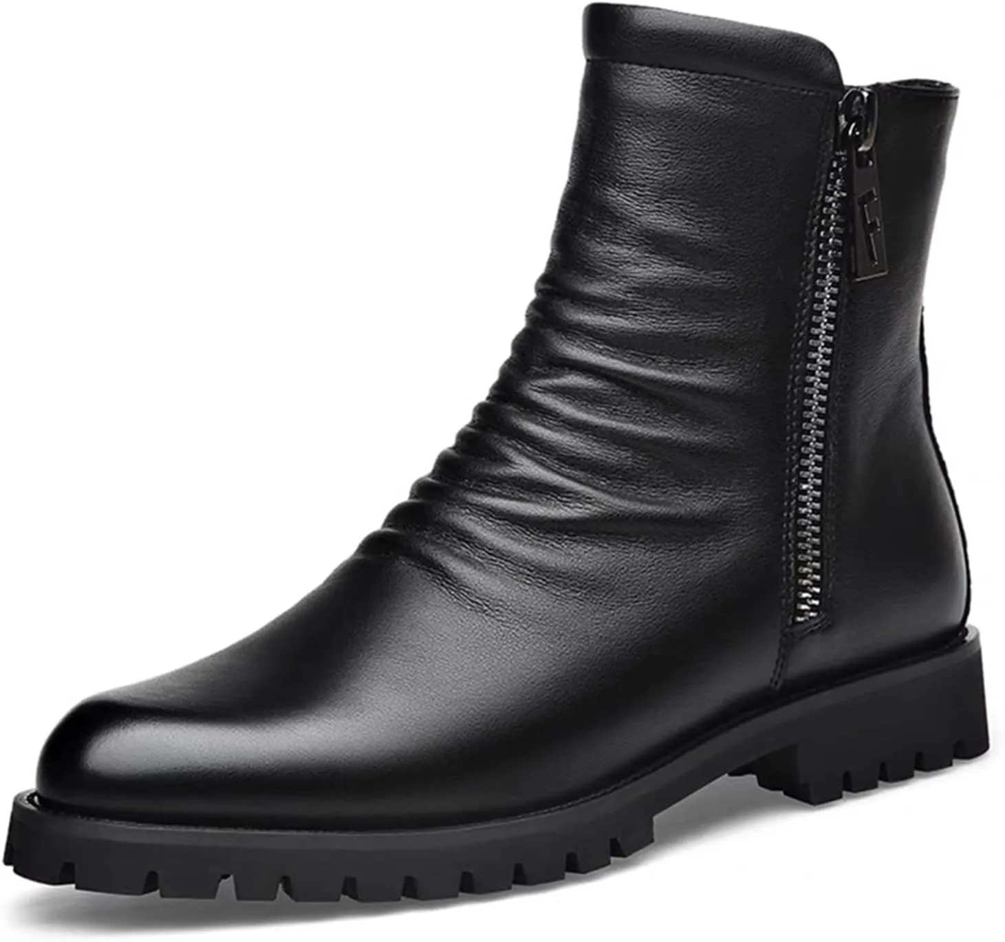 SywzX&xfybz Men's Cowhide Leather Boots Men Round Toe Chelsea Boots