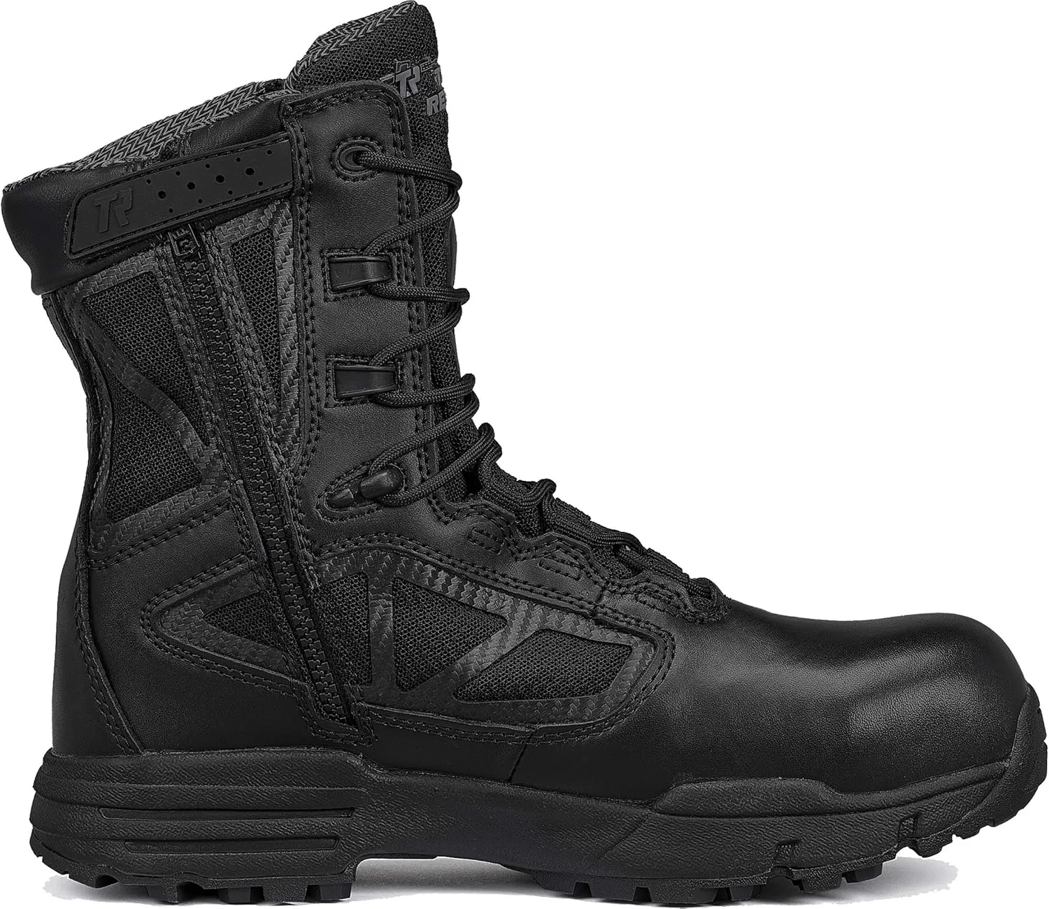 Tactical Research Chrome TR998Z WP CT 8” Waterproof Black Tactical Boots for Men with Zipper - Featuring Composite Safety Toe, BBP Membrane, and StreetNav Traction Outsole