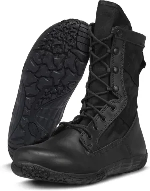 TACTICAL RESEARCH TR Mini-Mil TR102 8 Inch Minimalist Tactical Boots for Men - Lightweight and Breathable Leather with Slip-Resistant Vibram Outsole (5 Wide, Black)