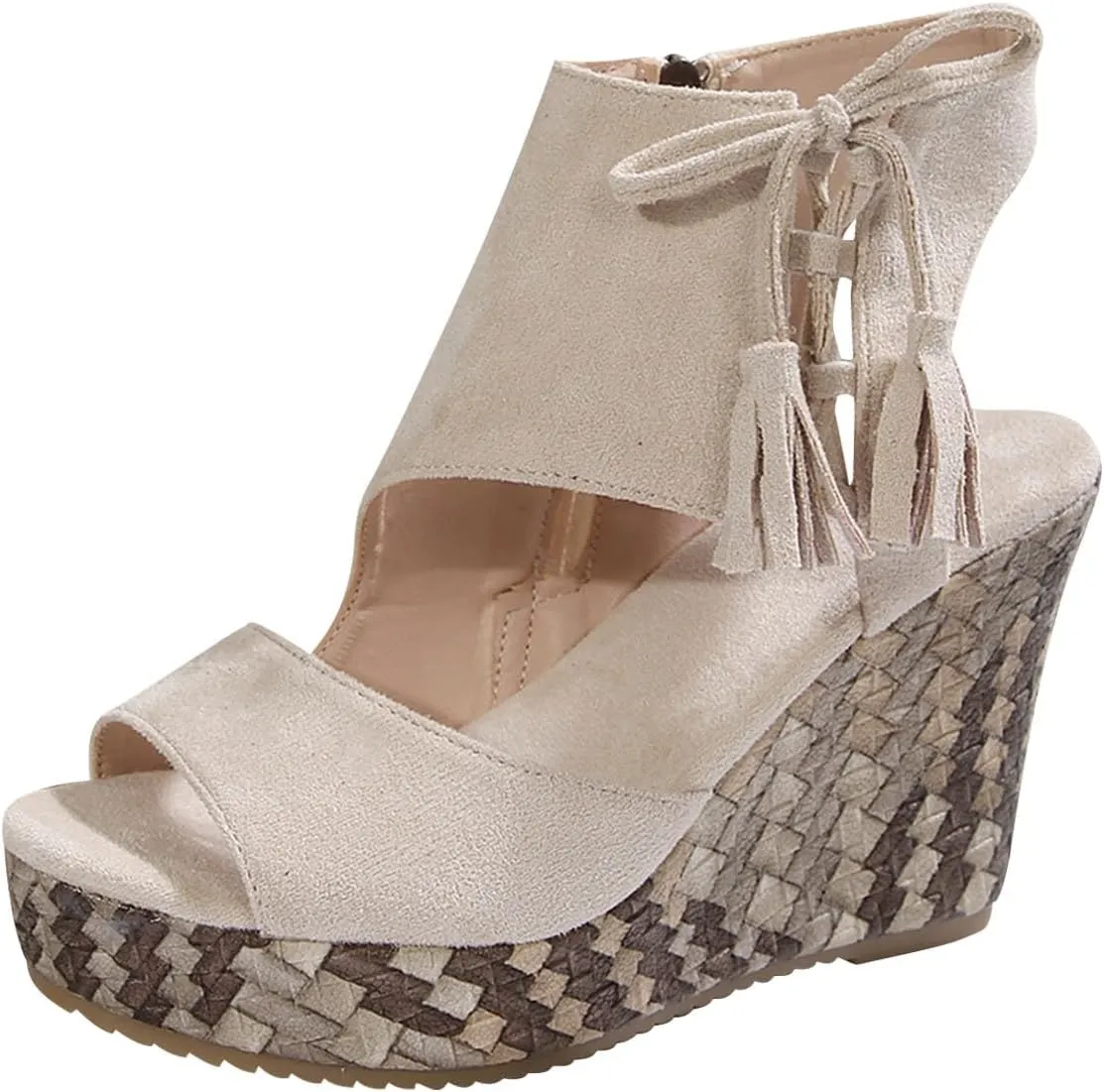 Tassel High Wedge Sandals Open Toe Espadrilles Sandal Comfortable Dressy Ankle Strap Platform Shoes Suitable Boho Beach Summer Shoe