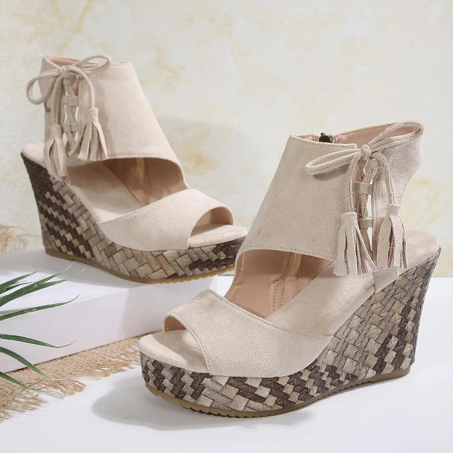 Tassel High Wedge Sandals Open Toe Espadrilles Sandal Comfortable Dressy Ankle Strap Platform Shoes Suitable Boho Beach Summer Shoe
