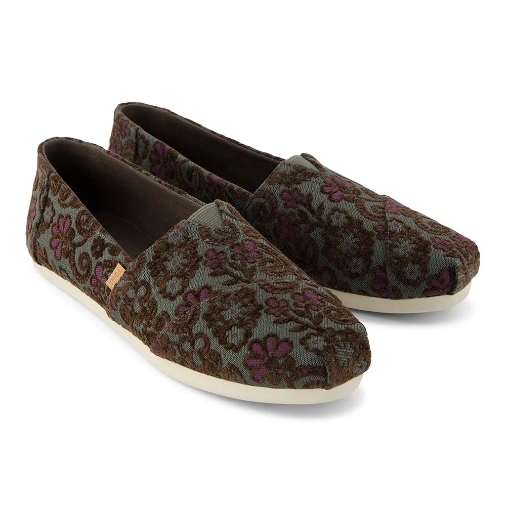 TOMS Women Alpargata Basil Green Floral Brocade Slip On