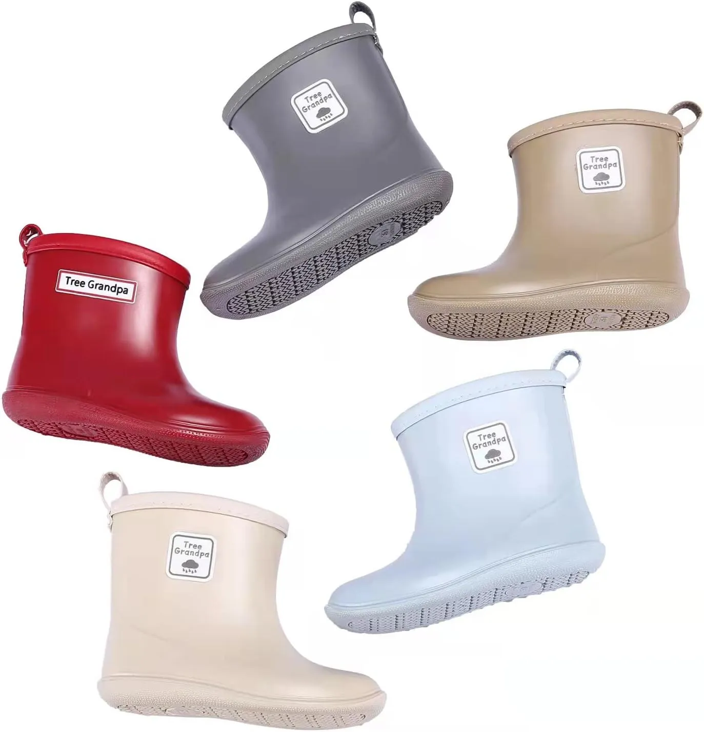 Tree Grandpa Toddler Rain Boots Baby Kids Easy-on Rain shoes Children Waterproof Shoes for Boys Girls(1-6 Years)