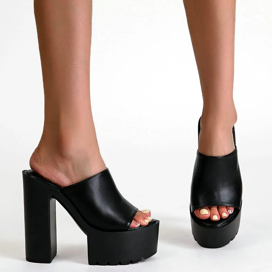 Trendenzy Womens Chunky Platform Slide Sandals Open Toe Slip On Slippers Sexy Mule High Heels