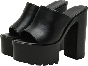 Trendenzy Womens Chunky Platform Slide Sandals Open Toe Slip On Slippers Sexy Mule High Heels