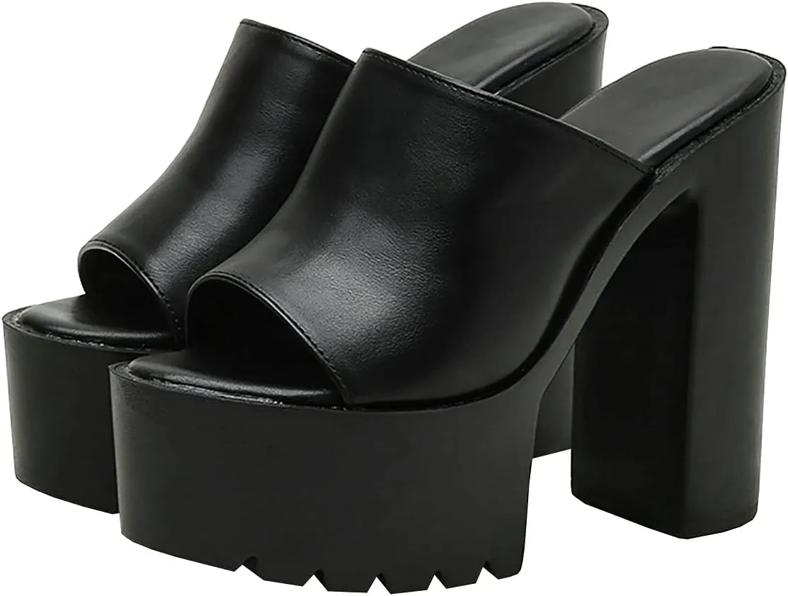 Trendenzy Womens Chunky Platform Slide Sandals Open Toe Slip On Slippers Sexy Mule High Heels