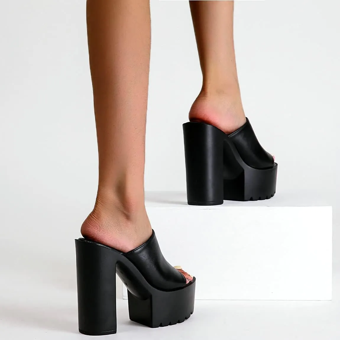 Trendenzy Womens Chunky Platform Slide Sandals Open Toe Slip On Slippers Sexy Mule High Heels
