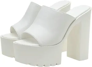 Trendenzy Womens Chunky Platform Slide Sandals Open Toe Slip On Slippers Sexy Mule High Heels