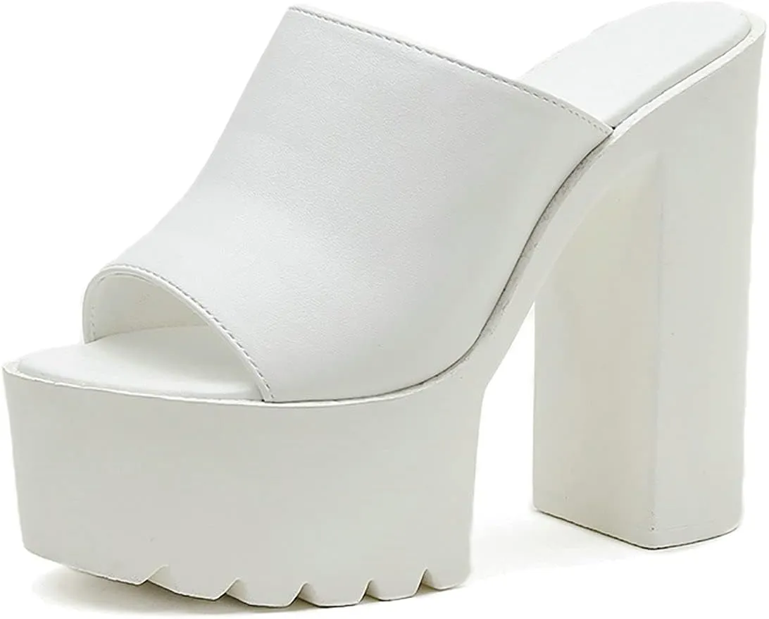 Trendenzy Womens Chunky Platform Slide Sandals Open Toe Slip On Slippers Sexy Mule High Heels