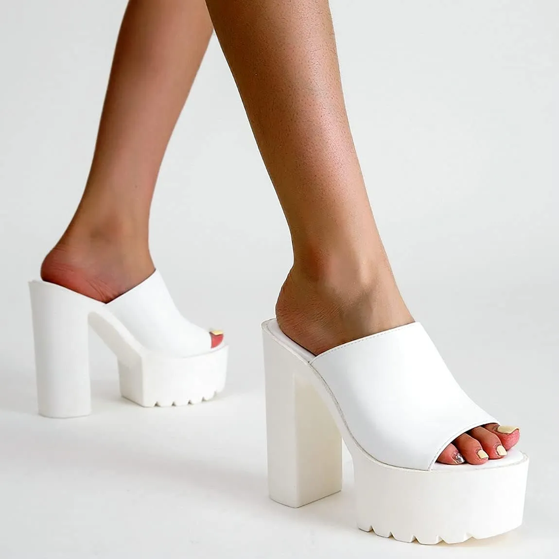 Trendenzy Womens Chunky Platform Slide Sandals Open Toe Slip On Slippers Sexy Mule High Heels