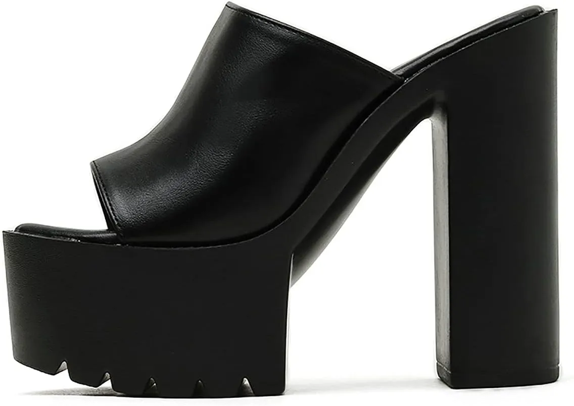 Trendenzy Womens Chunky Platform Slide Sandals Open Toe Slip On Slippers Sexy Mule High Heels