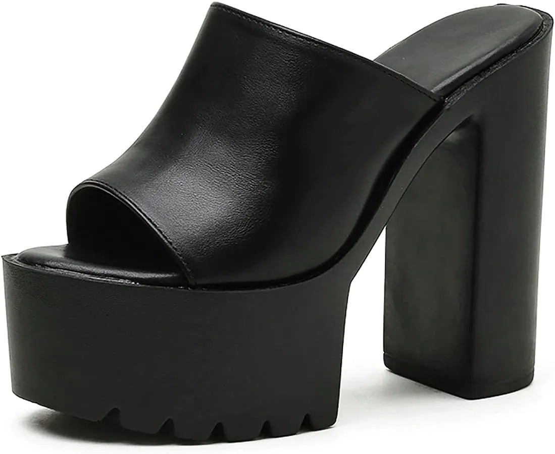 Trendenzy Womens Chunky Platform Slide Sandals Open Toe Slip On Slippers Sexy Mule High Heels