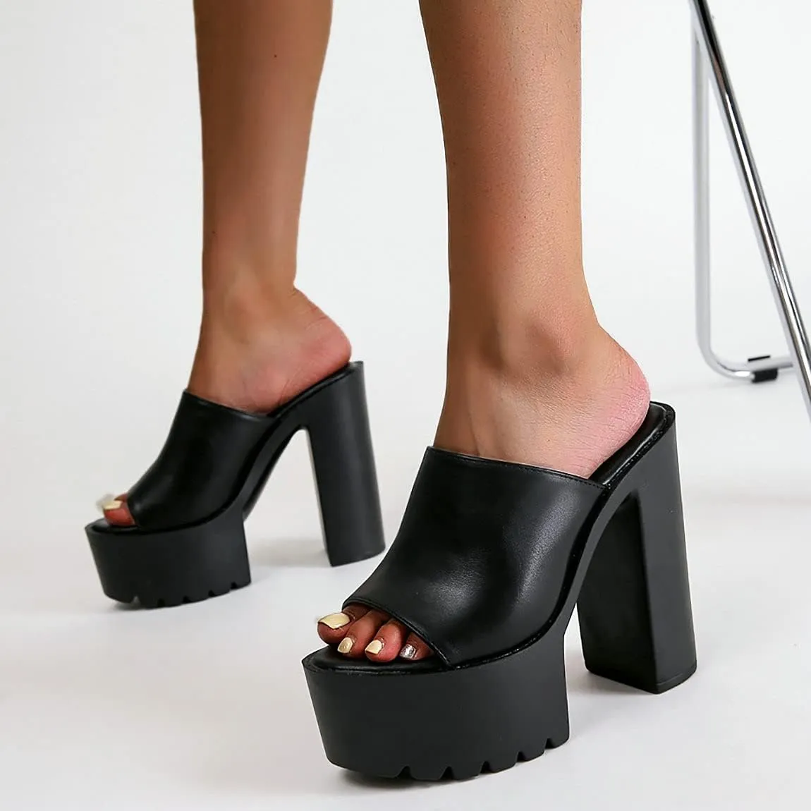 Trendenzy Womens Chunky Platform Slide Sandals Open Toe Slip On Slippers Sexy Mule High Heels